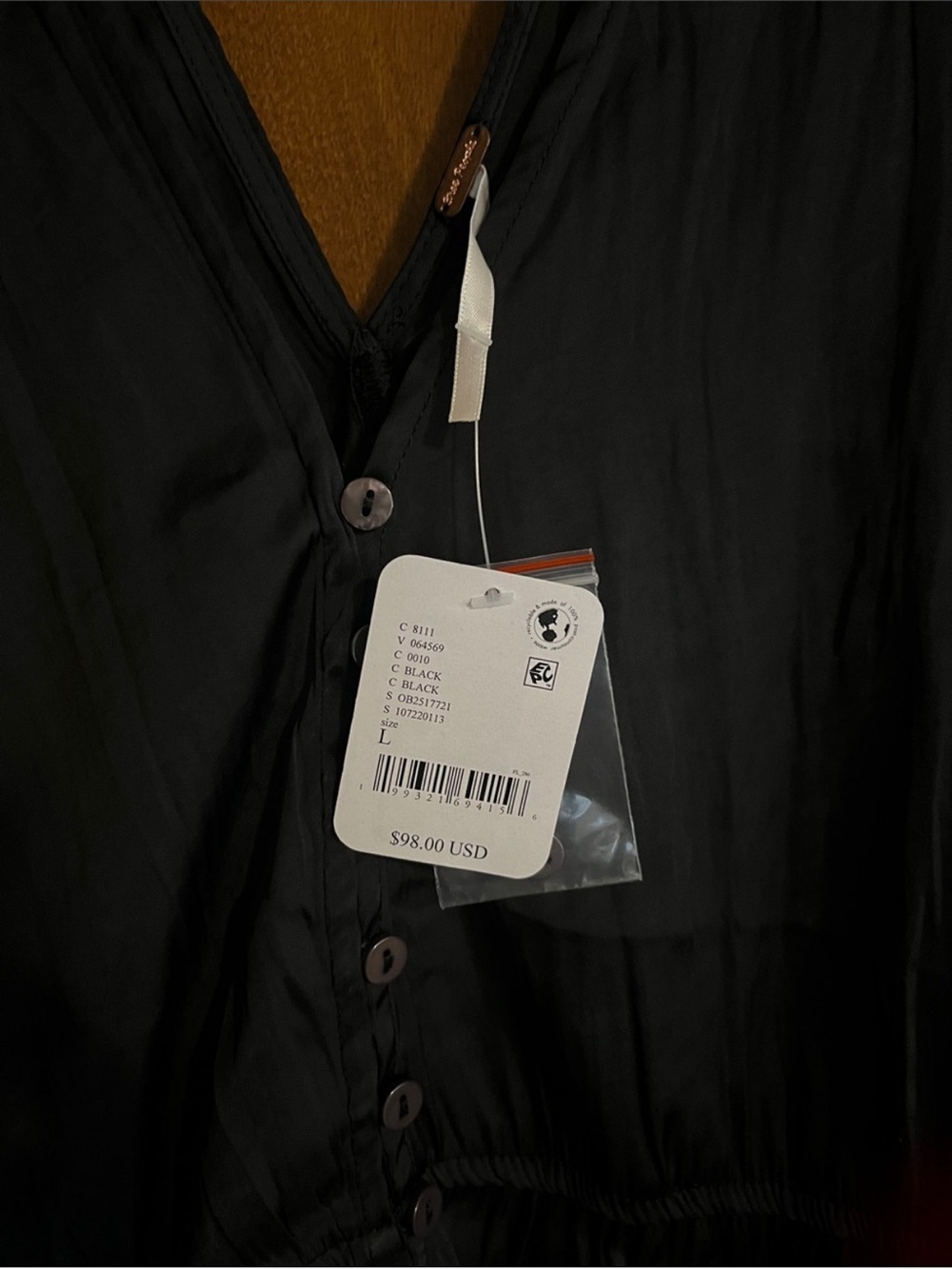 Free People Black V-Neck Button-Front Peplum Blouse - Picture 3 of 4